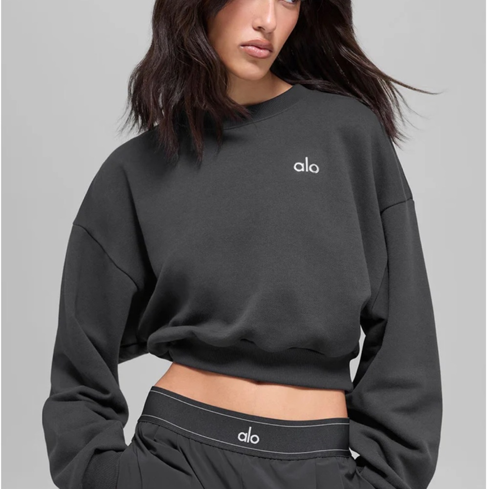 ALO Yoga Charcoal Cropped Crewneck Sweatshirt